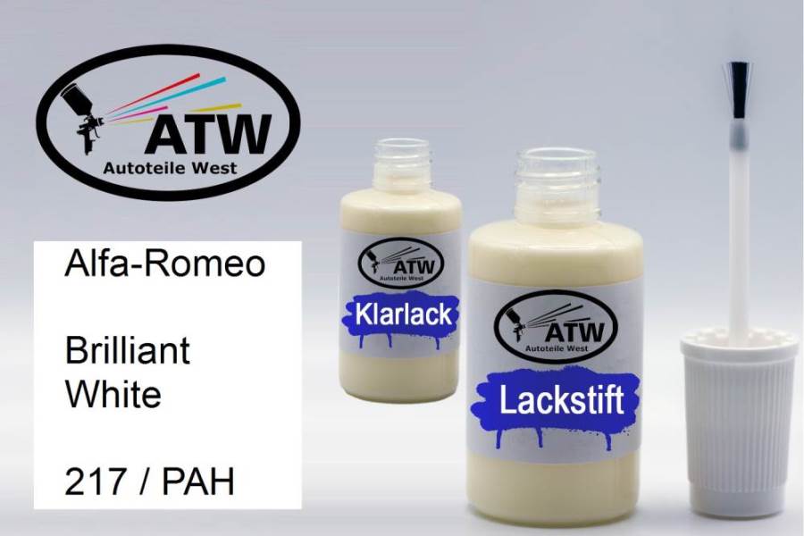 Alfa-Romeo, Brilliant White, 217 / PAH: 20ml Lackstift + 20ml Klarlack - Set, von ATW Autoteile West.